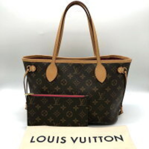 Louis Vuitton Neverfull Tote Shoulder Bag Pouch Monogram Brown Pink - Picture 1 of 9